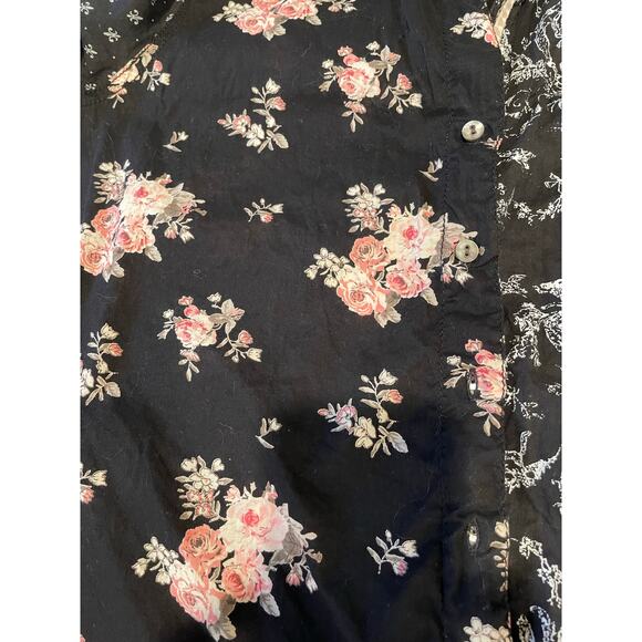 Cino Crinkle Button Up Blouse Long Sleeves Cotton Roll Tabs Sz L Shabby Chic - Picture 11 of 16